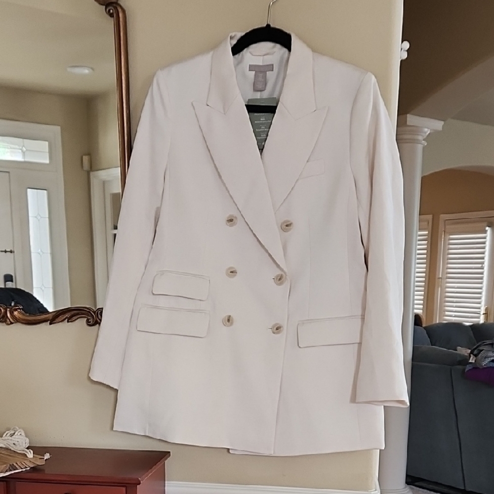 Women's Cream Double-Breasted Blazer